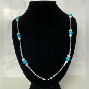 Women's Blue & Silver Beaded Necklace One Size